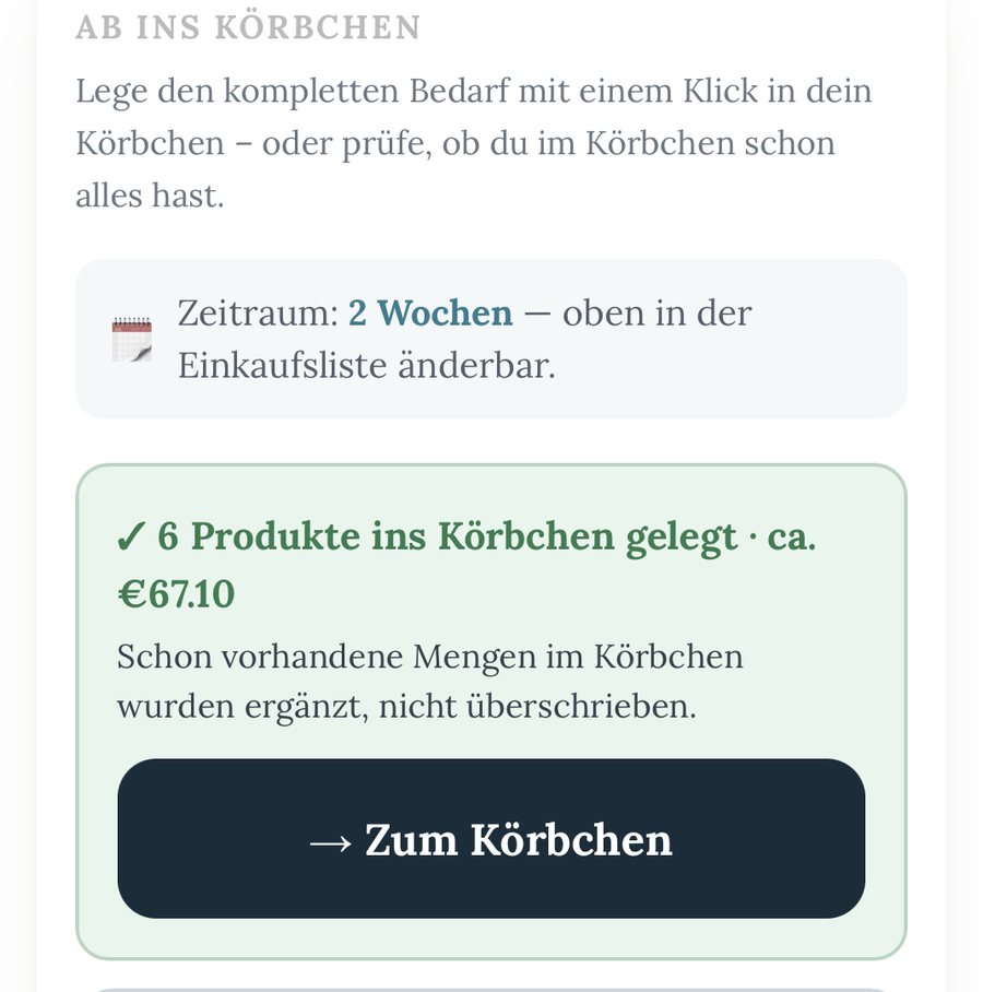 BARF-Rechner: kompletten Wochenbedarf mit einem Klick ins Körbchen legen