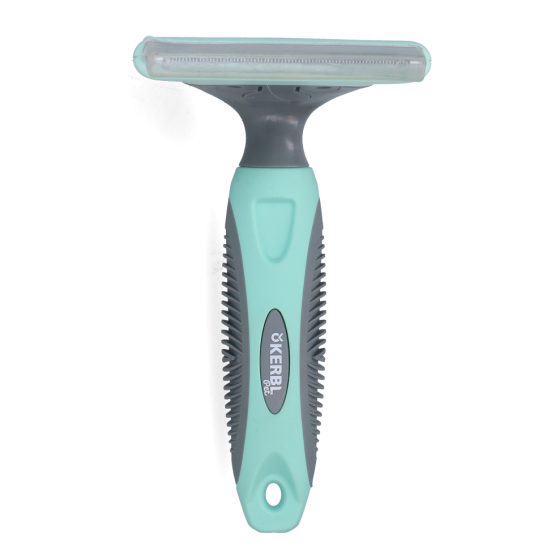 Kerbl Fellharke und Entfilzer mit 7,5 cm Arbeitsbreite, türkis-grauer Griff