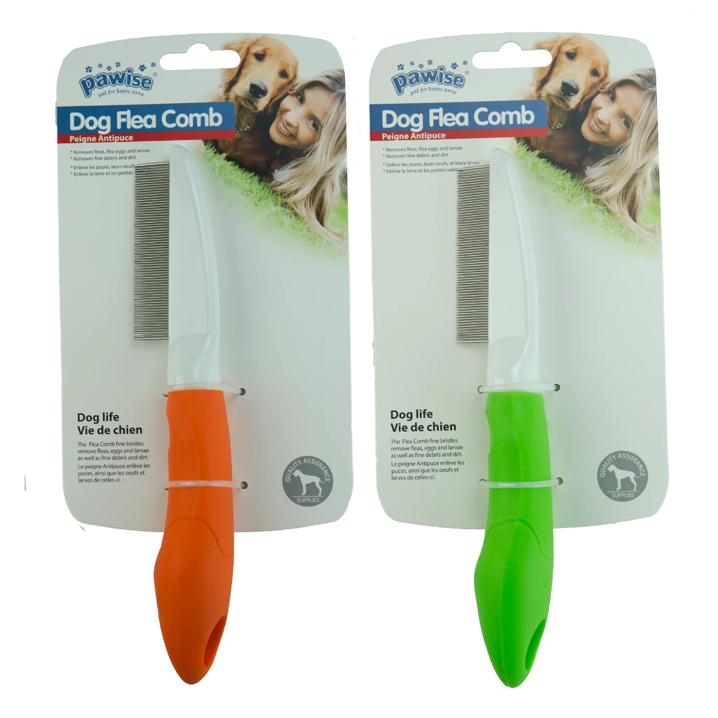 Pawise Flohkamm für Hunde mit orangefarbenem Griff, in der Verkaufsverpackung